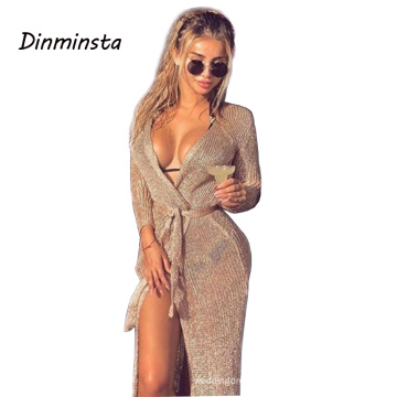 Women Long Sleeve Solid Casual Sweater Midi Dress